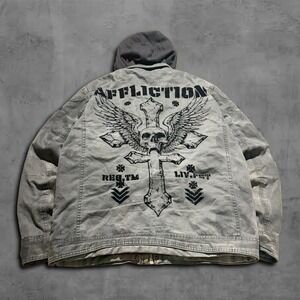 Y2K Relaxed Grey Wash Affliction Black Premium Grunge Archive 2000s Jacket